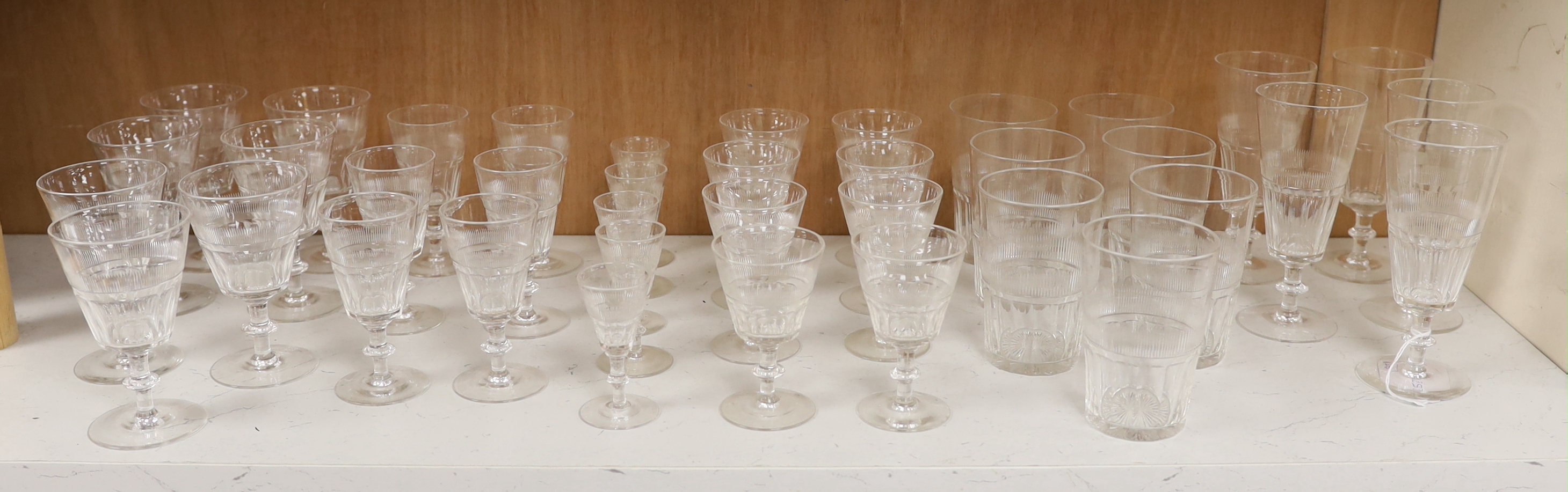 Collection of vintage glasses including set of seven tumblers